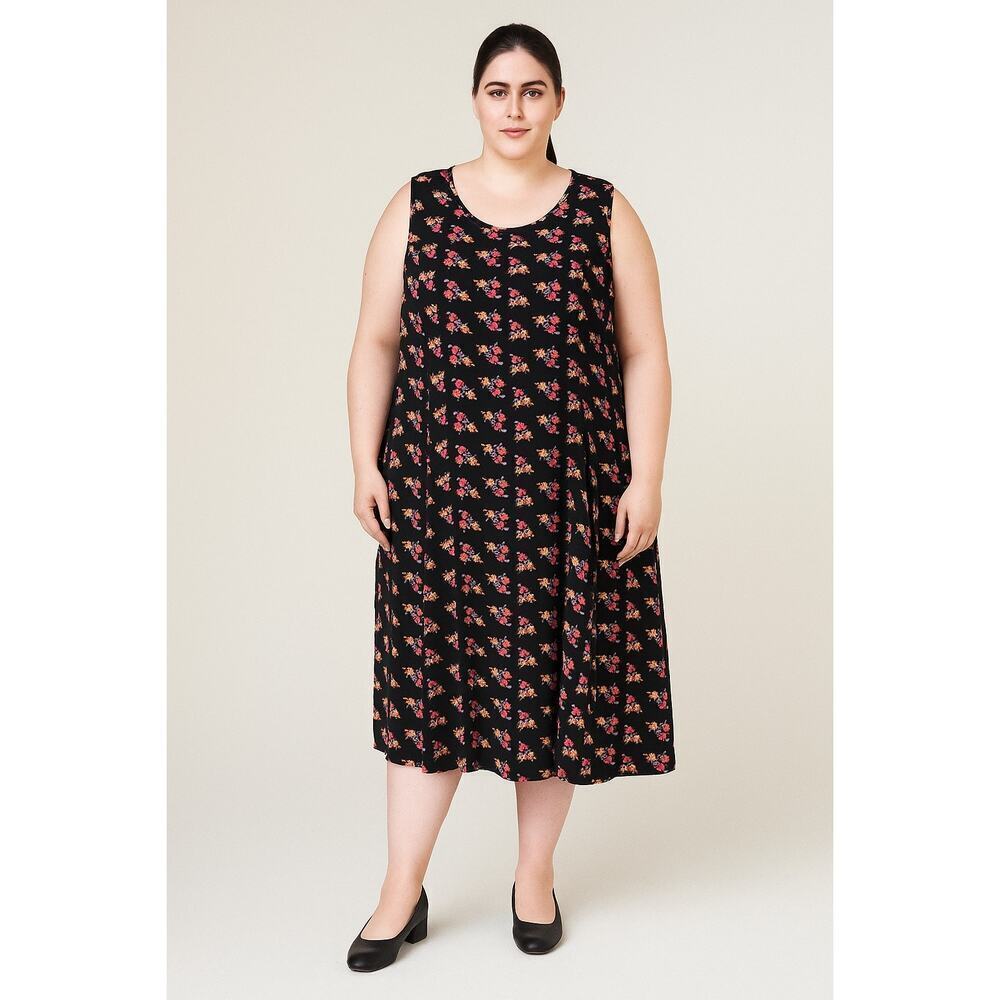 Women’s JL Studio Multicolor Floral Sheer Black Sleeveless Dress Sz 22W